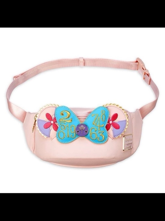 Loungefly Handbags - Loungefly Pastel Pink Waist Bag with Blue Bow & Floral Accents